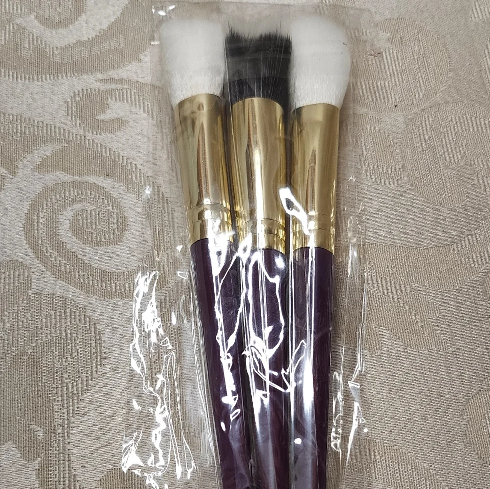 ACE BEAUTÉ 3PC MAKEUP BRUSH SET PURPLE GOLD PROFESSIONAL NEW SEALED